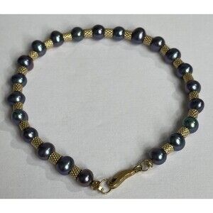 14K Yellow Gold and Tahitian Pearl Bracelet 14k Clasp & Spacers 5mm 6.75”
